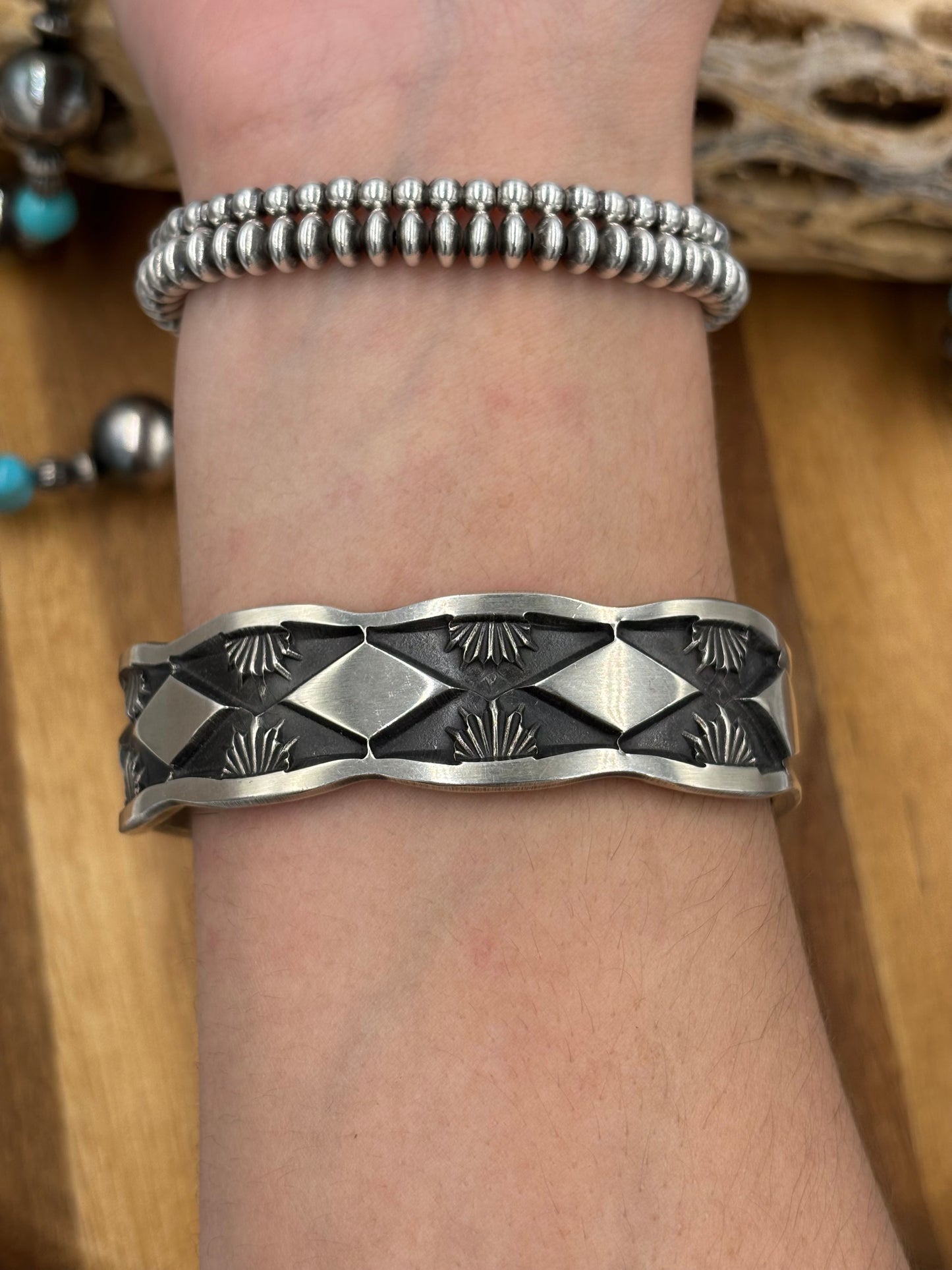 All Silver Cuff #1 by Jerald Tahe, Navajo