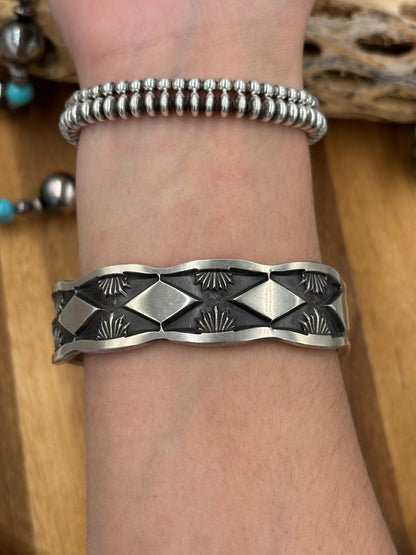All Silver Cuff #1 by Jerald Tahe, Navajo