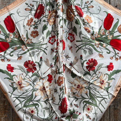 35X35" Peach and Cream Tulips and Lilies Wild Rag / Scarf WR1012X