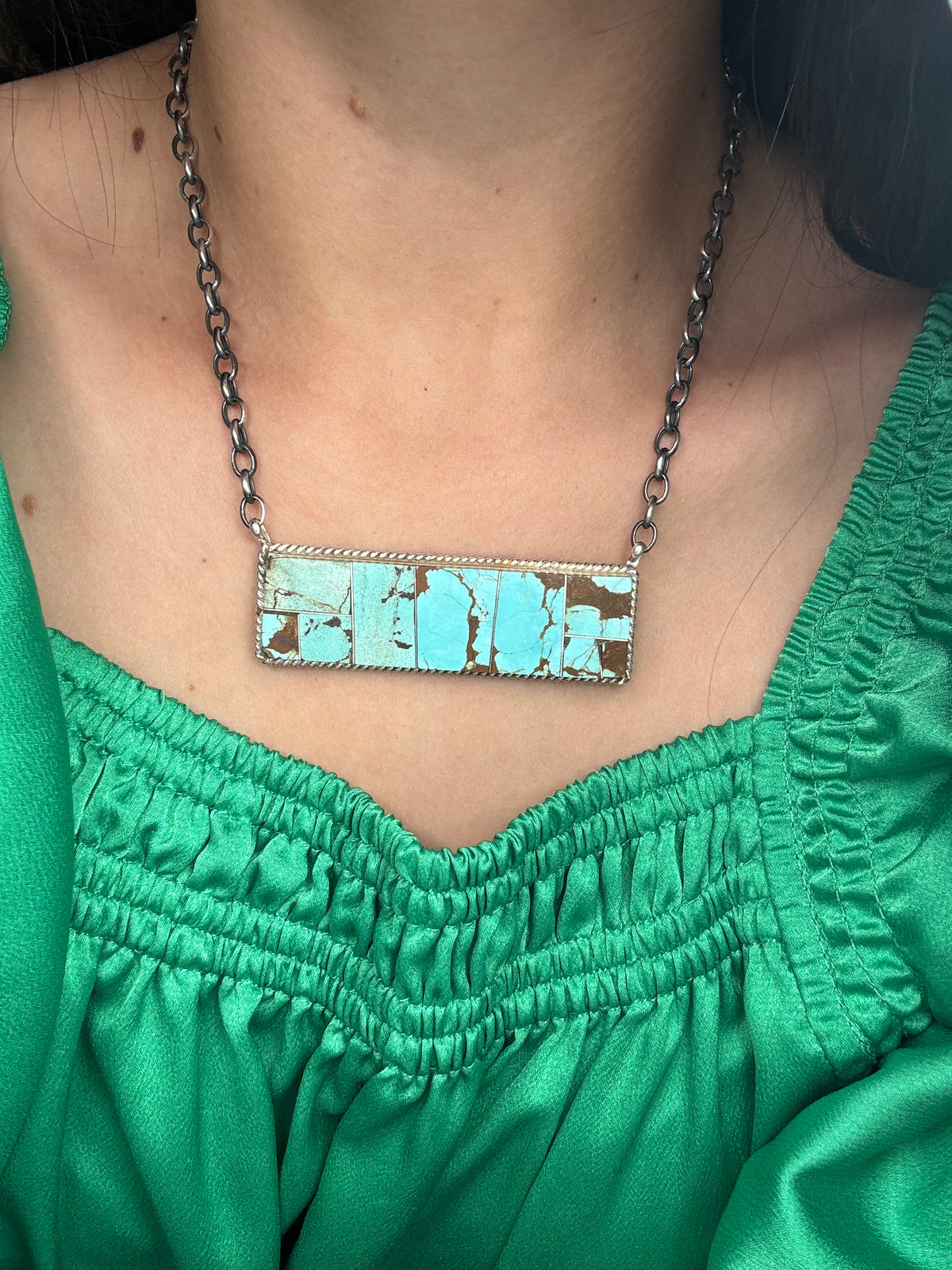 Mine #8 #917-47 Inlay XL Bar Necklace by Brandon Etcitty, Navajo