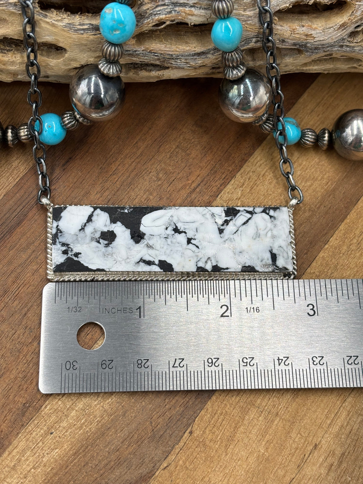 White Buffalo Mojave #917-50B XL Bar Necklace by Brandon Etcitty, Navajo