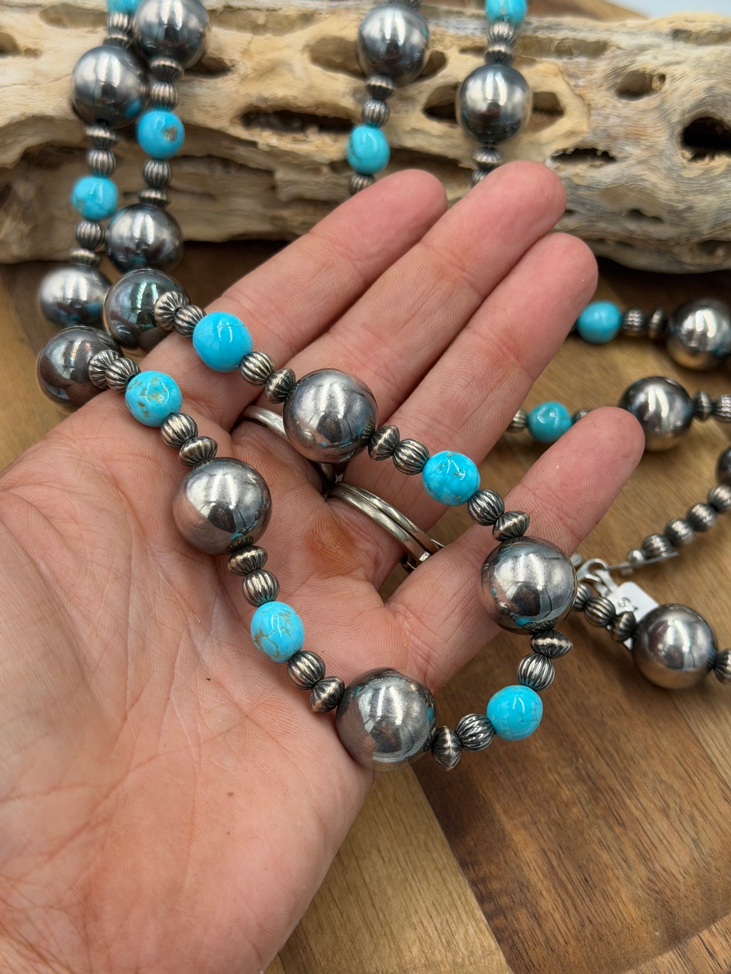 50” Sterling Pearls & Turquoise Necklace #811-7
