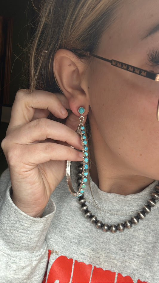 Sterling Silver Turquoise Post Hoop Earrings