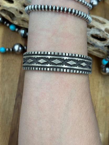 All Silver Cuff #3 by Jerald Tahe, Navajo