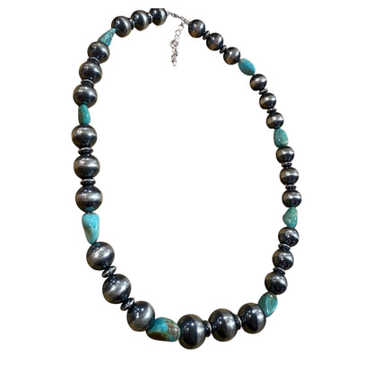 18" Red River Turquoise and Pearl Necklace