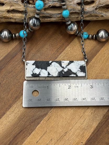 White Buffalo Mojave #917-45G XL Bar Necklace by Brandon Etcitty, Navajo