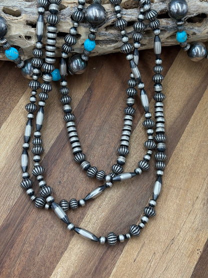 60" Sterling Silver Pearls #922-7 Necklace 10mm Mixed Sizes