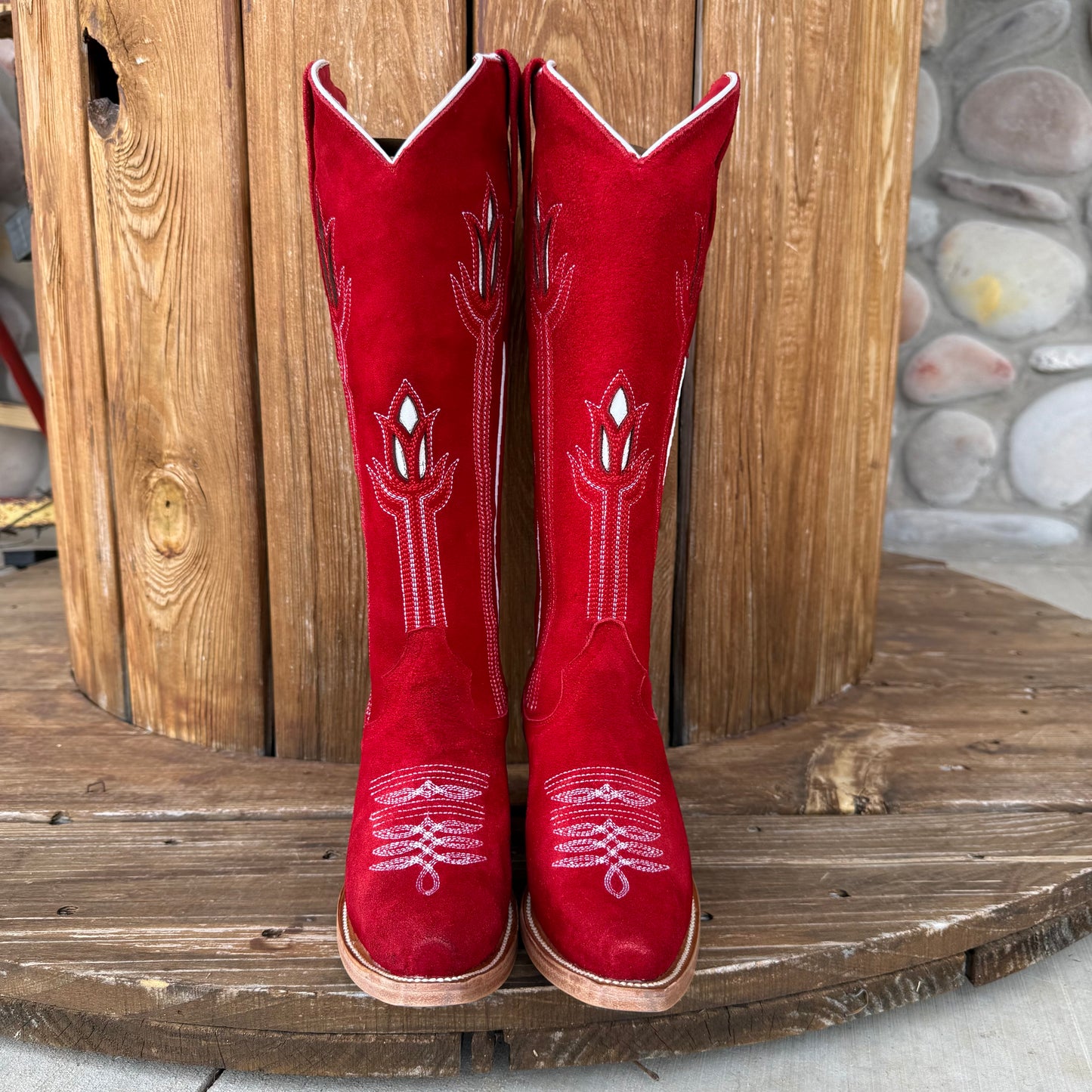 Signature Turquoise Reata Boot – The Valentina Roja Red Suede Tulip Top Snip Toe Boot