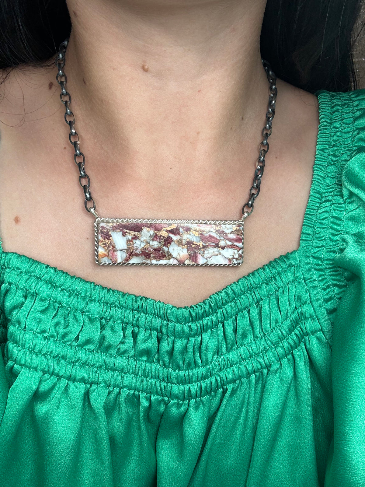 Spiny Bronze Mojave #917-49D XL Bar Necklace by Brandon Etcitty, Navajo