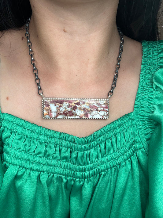 Spiny Bronze Mojave #917-49D XL Bar Necklace by Brandon Etcitty, Navajo