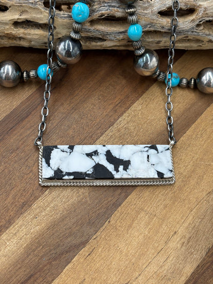 White Buffalo Mojave #917-45F XL Bar Necklace by Brandon Etcitty, Navajo