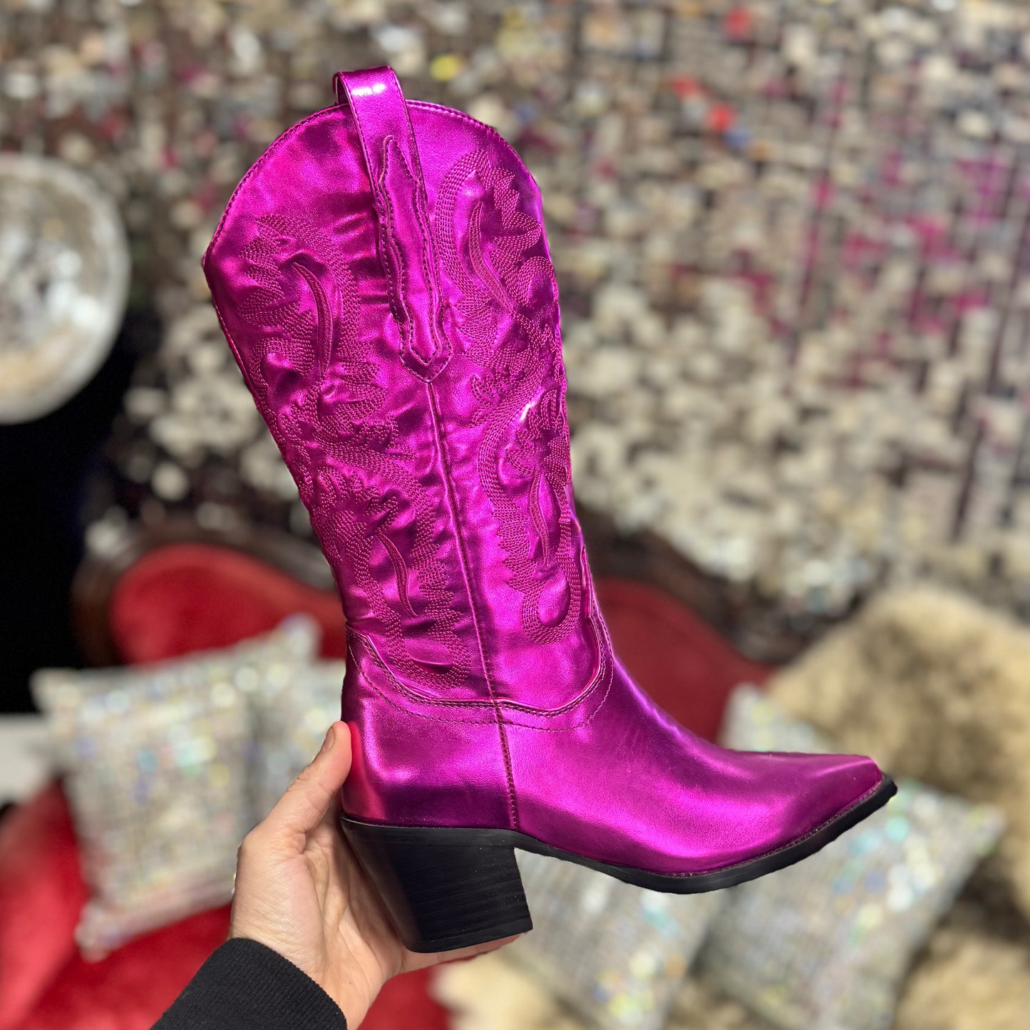 Dancing Queen Metallic Pink Cowboy Boot