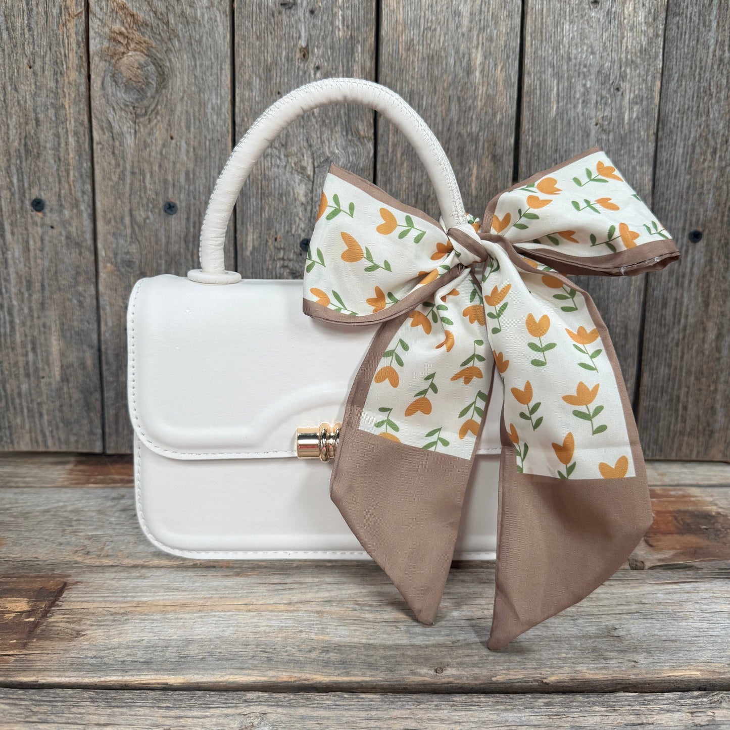 Floral: Tan and Cream Twilly Scarf TW103