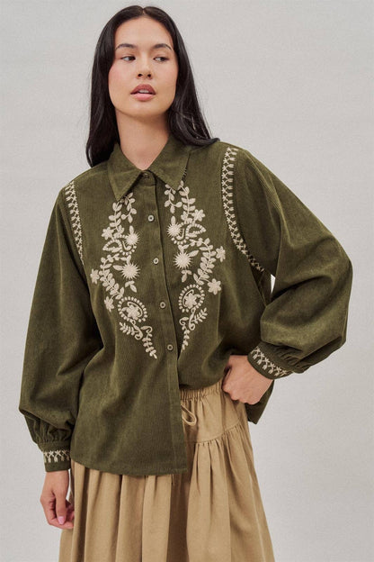 The Ember Embroidered Corduroy Top