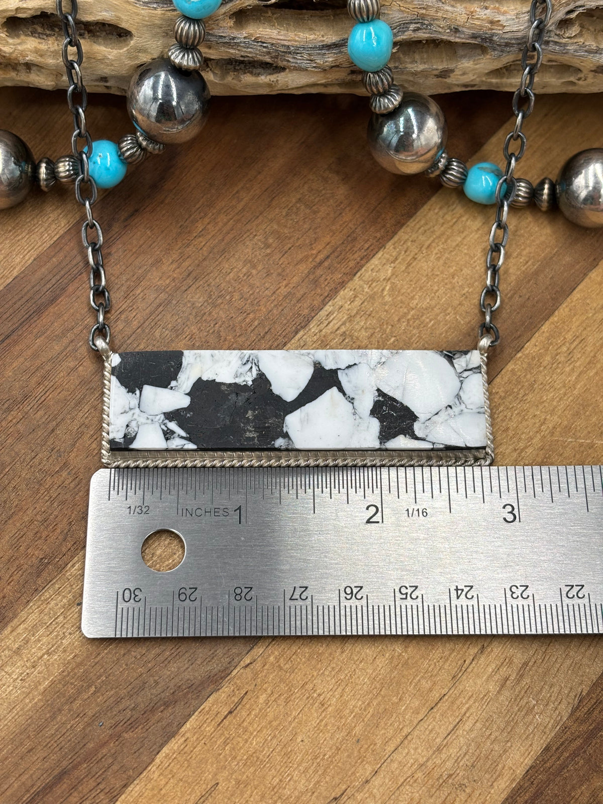 White Buffalo Mojave #917-50C XL Bar Necklace by Brandon Etcitty, Navajo