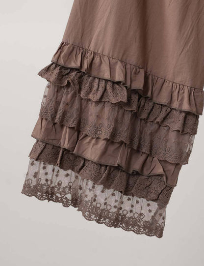 Sophie Lace Ruffle Wide Leg Pants: Coffee