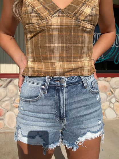 The Prairie Muse – Plaid Bustier Strap Top