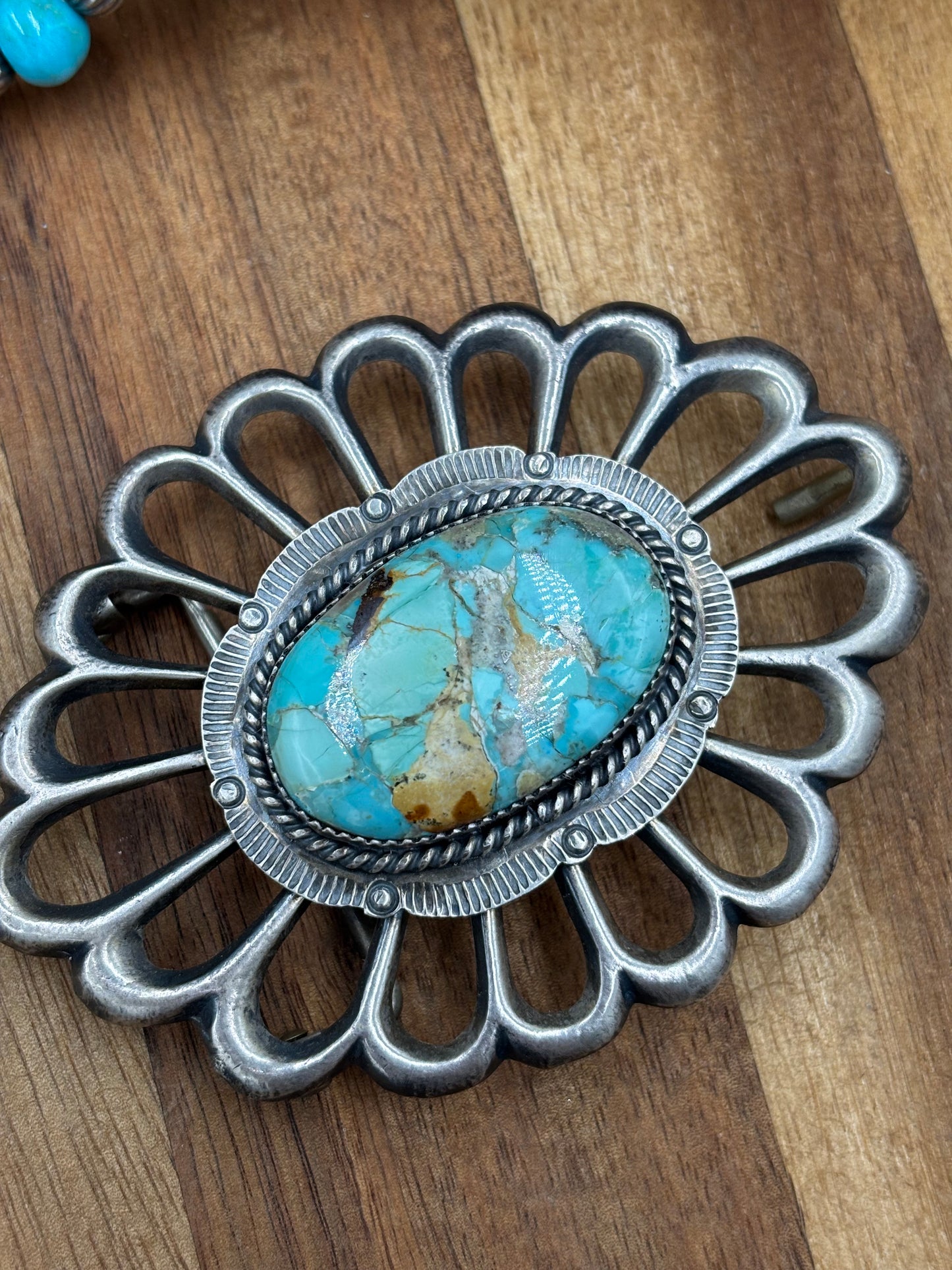 Turquoise Belt Buckle by FL Begay, Navajo