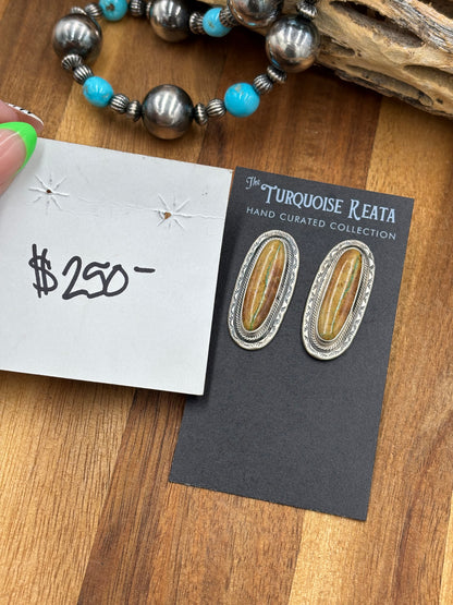 Ribbon Royston Turquoise Stud Earrings by Carlos Francisco, Navajo