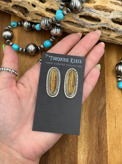 Ribbon Royston Turquoise Stud Earrings by Carlos Francisco, Navajo