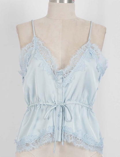 The Stella Drawstring Cami Top: Light Blue