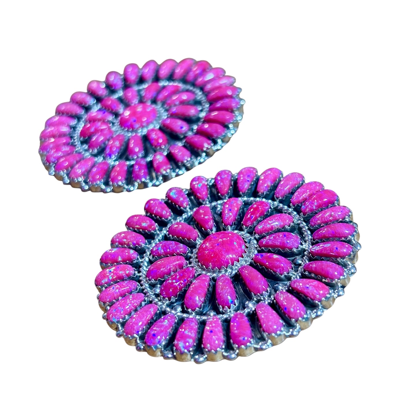 2" Pink Opal Cluster Earrings By Navajo Artist Devin Benally