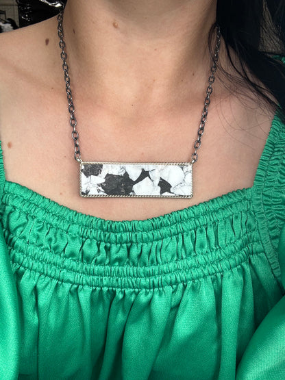 White Buffalo Mojave #917-50C XL Bar Necklace by Brandon Etcitty, Navajo
