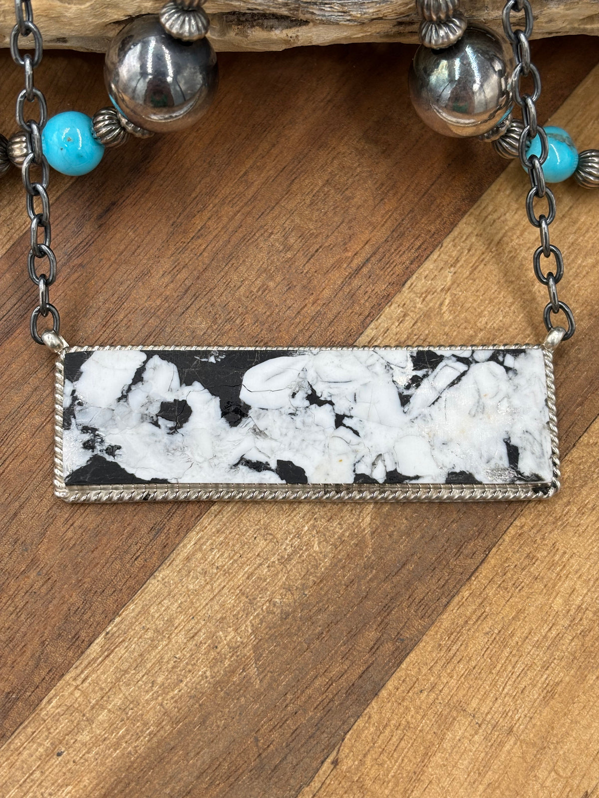 White Buffalo Mojave #917-50B XL Bar Necklace by Brandon Etcitty, Navajo