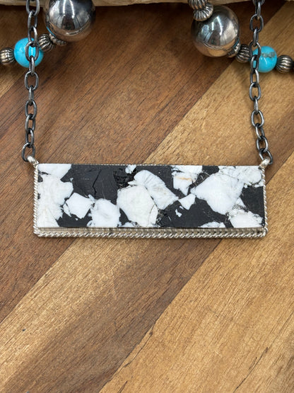 White Buffalo Mojave #917-45G XL Bar Necklace by Brandon Etcitty, Navajo