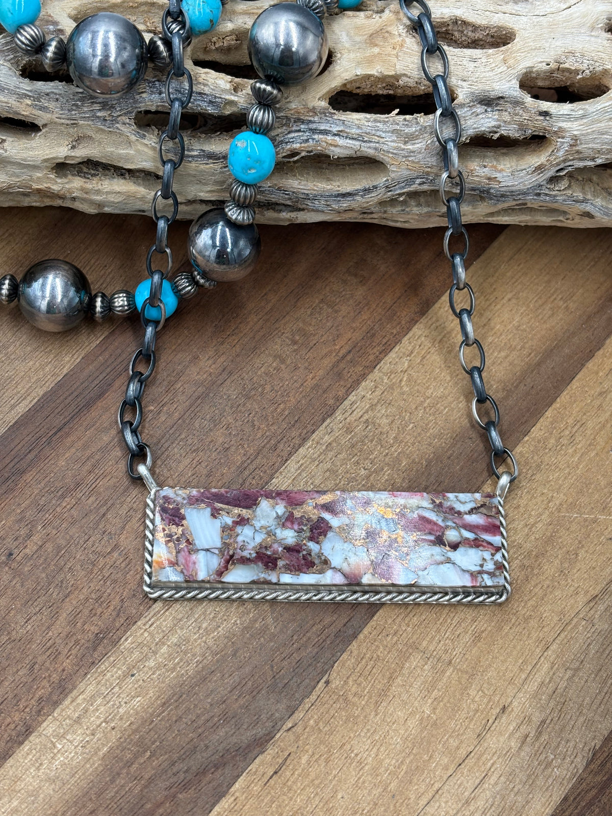 Spiny Bronze Mojave #917-49D XL Bar Necklace by Brandon Etcitty, Navajo