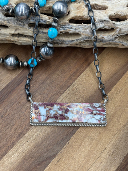 Spiny Bronze Mojave #917-49D XL Bar Necklace by Brandon Etcitty, Navajo