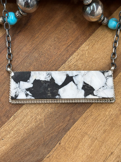 White Buffalo Mojave #917-50C XL Bar Necklace by Brandon Etcitty, Navajo