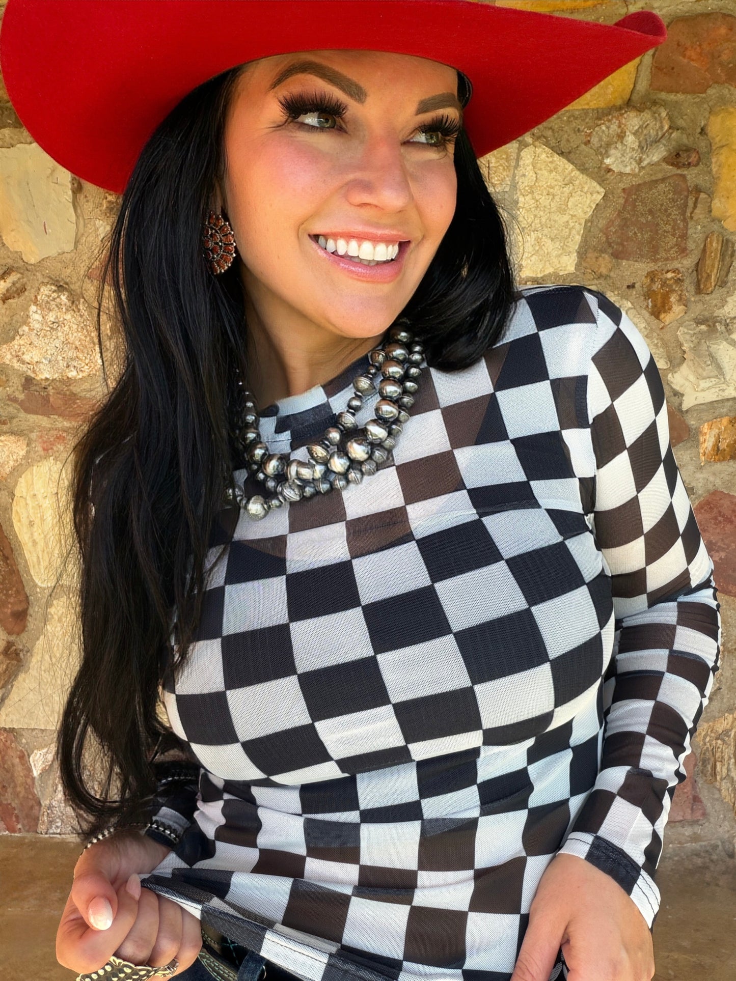 Checkered Mesh Top