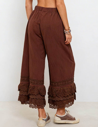 Sophie Lace Ruffle Wide Leg Pants: Coffee