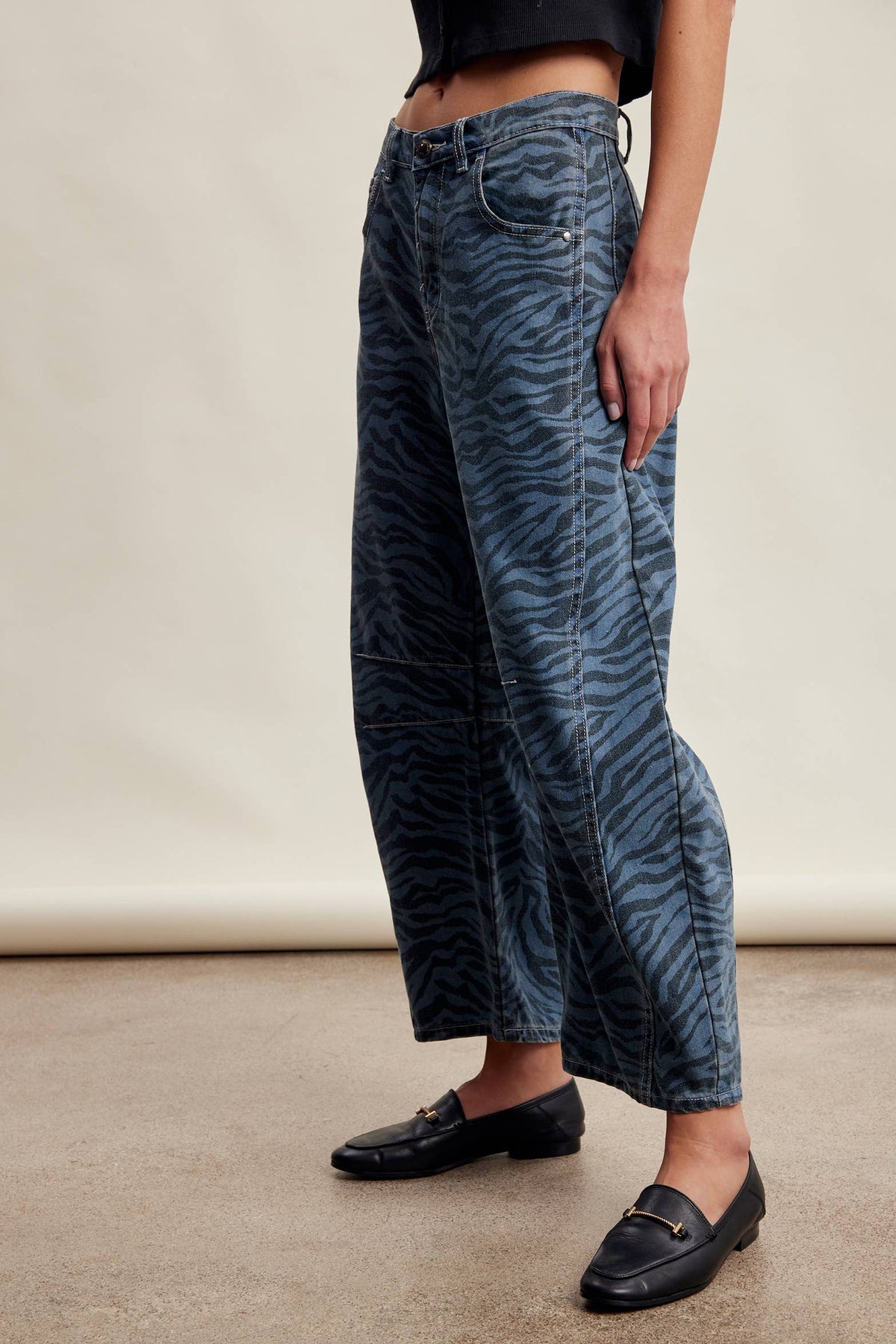 Zebra Print Barrel Jeans Mocha