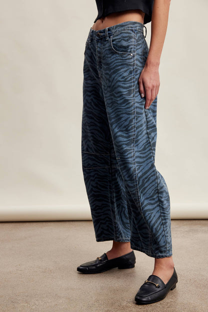Zebra Print Barrel Jeans Mocha