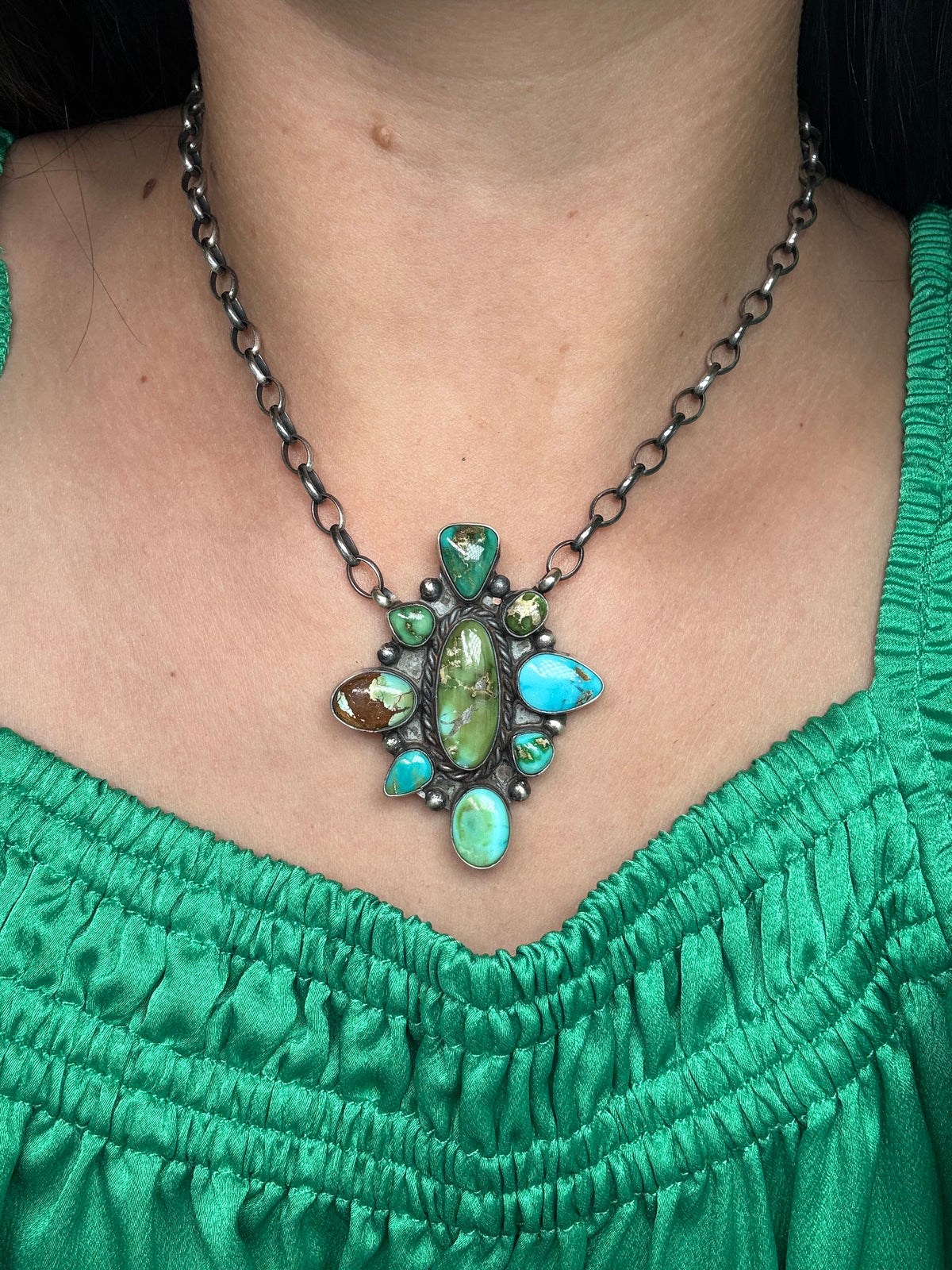 Sonoran Gold #917-54 Cluster Necklace by Wilson Dawes, Navajo