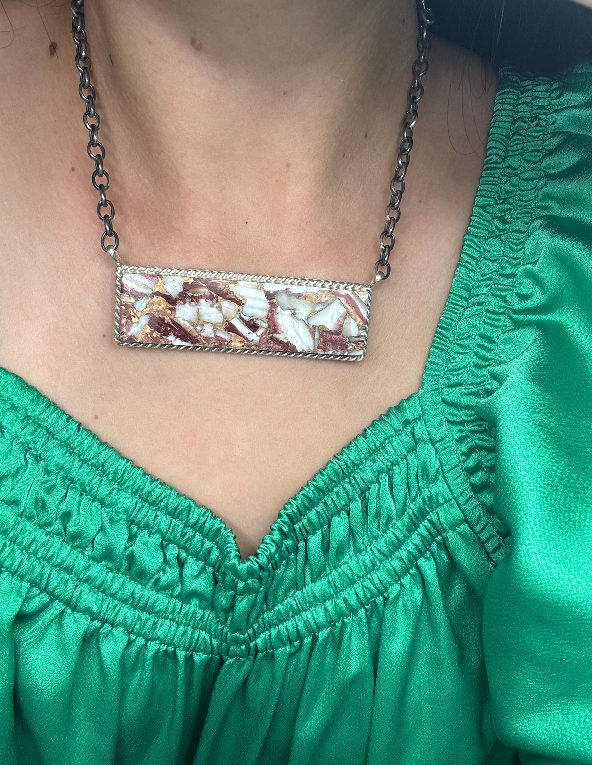 Spiny Bronze Mojave #917-49B XL Bar Necklace by Brandon Etcitty, Navajo
