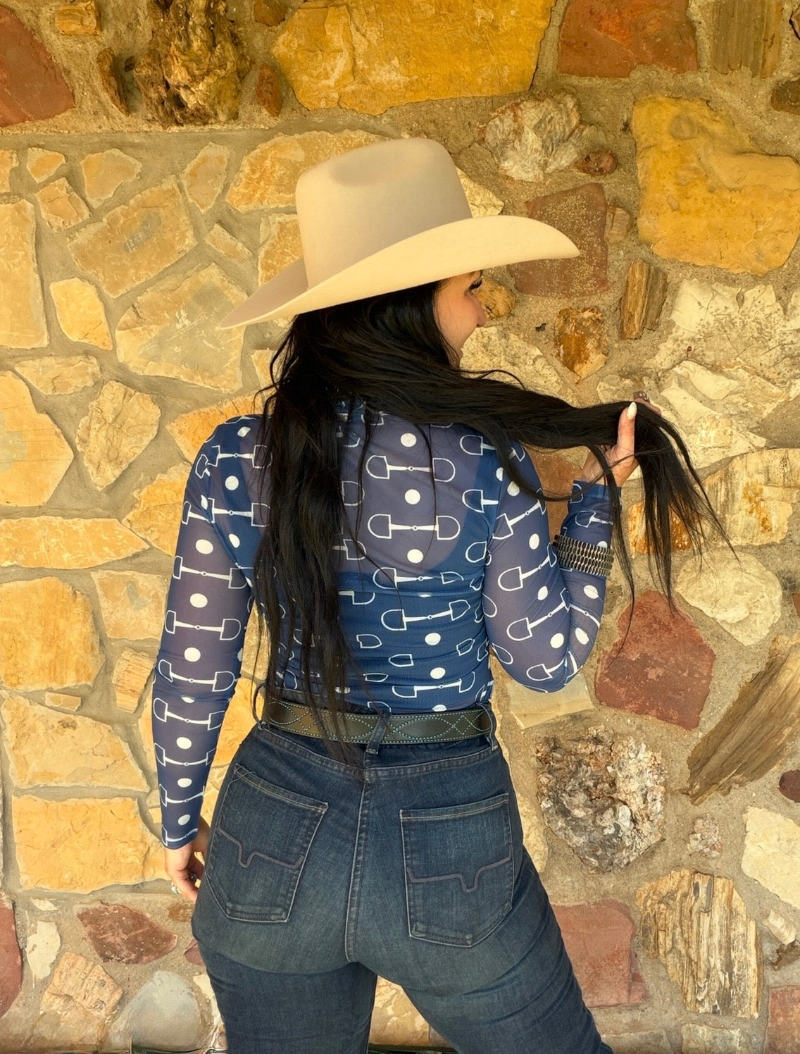 Navy Snaffle Bit Mesh Top