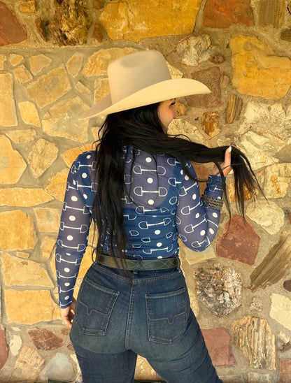 Navy Snaffle Bit Mesh Top