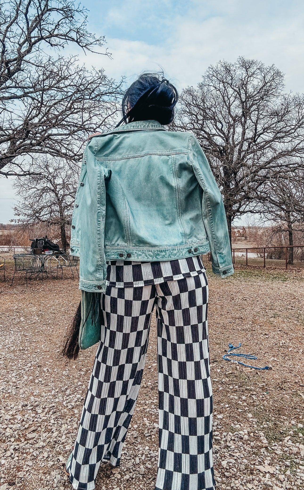 The Danika Plisse Pleated Checker Print Button Up Shirt Pants Set