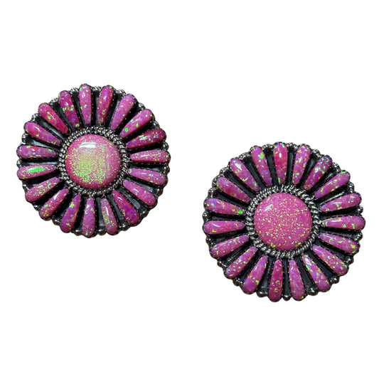 1.5" Pink Opal Cluster Earrings By Navajo Artist Devin Benally