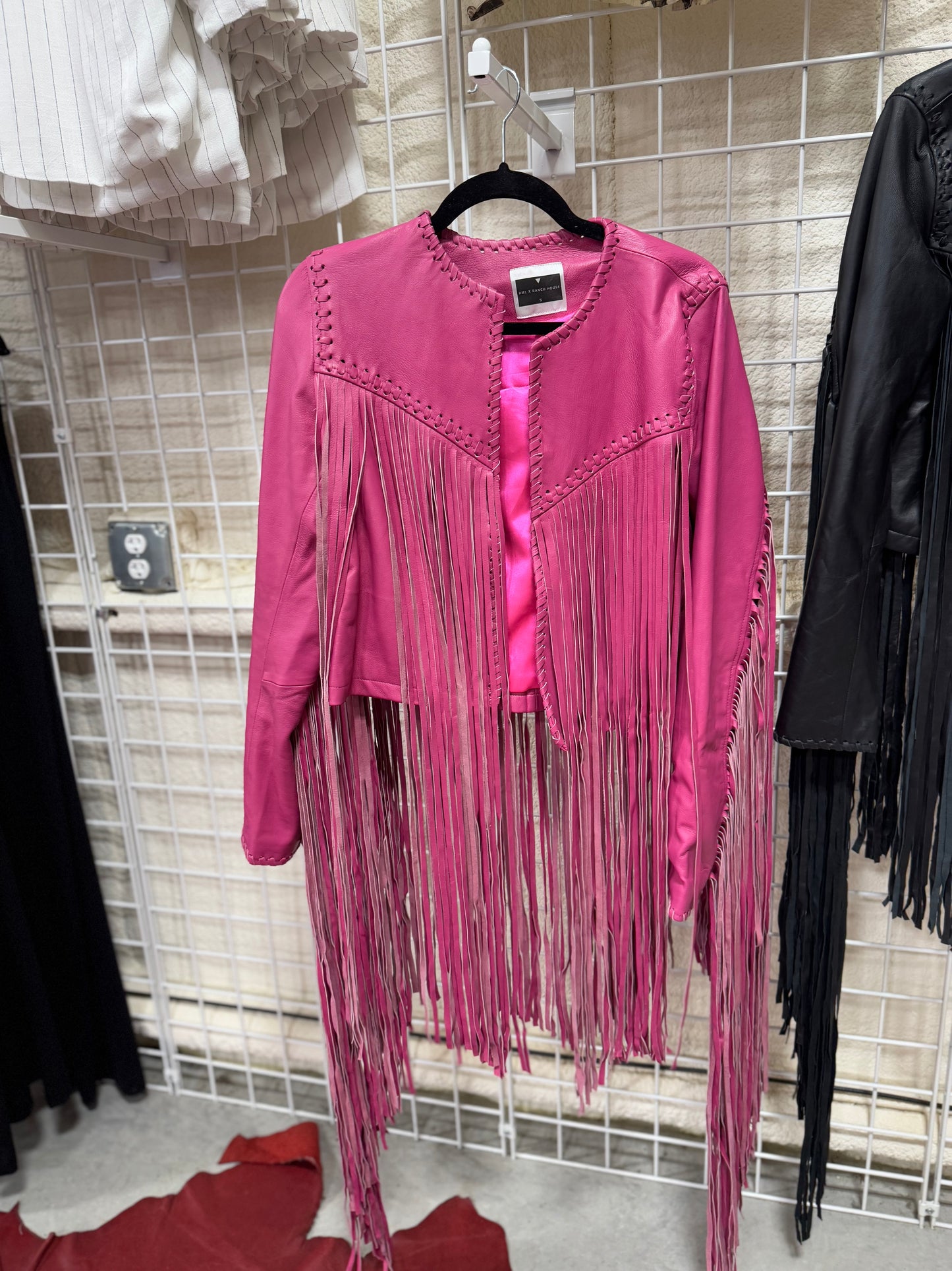 The Hannah Mae Pink Fringe Leather Jacket (Regular & Plus Size)