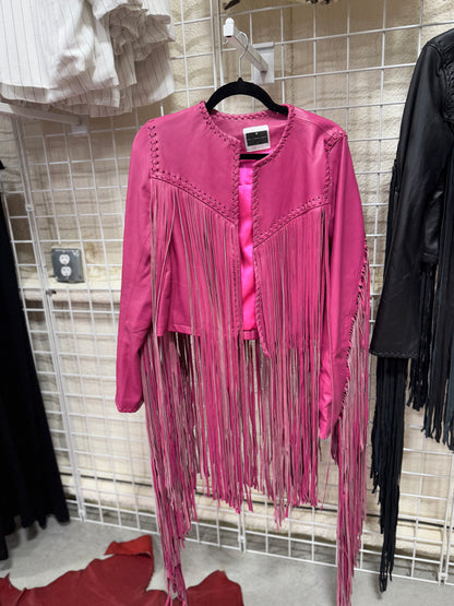 The Hannah Mae Pink Fringe Leather Jacket (Regular & Plus Size)