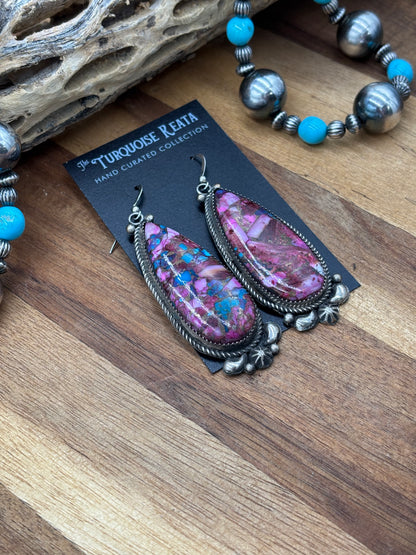 Pink Dahlia Earrings by Richard Jim, Navajo