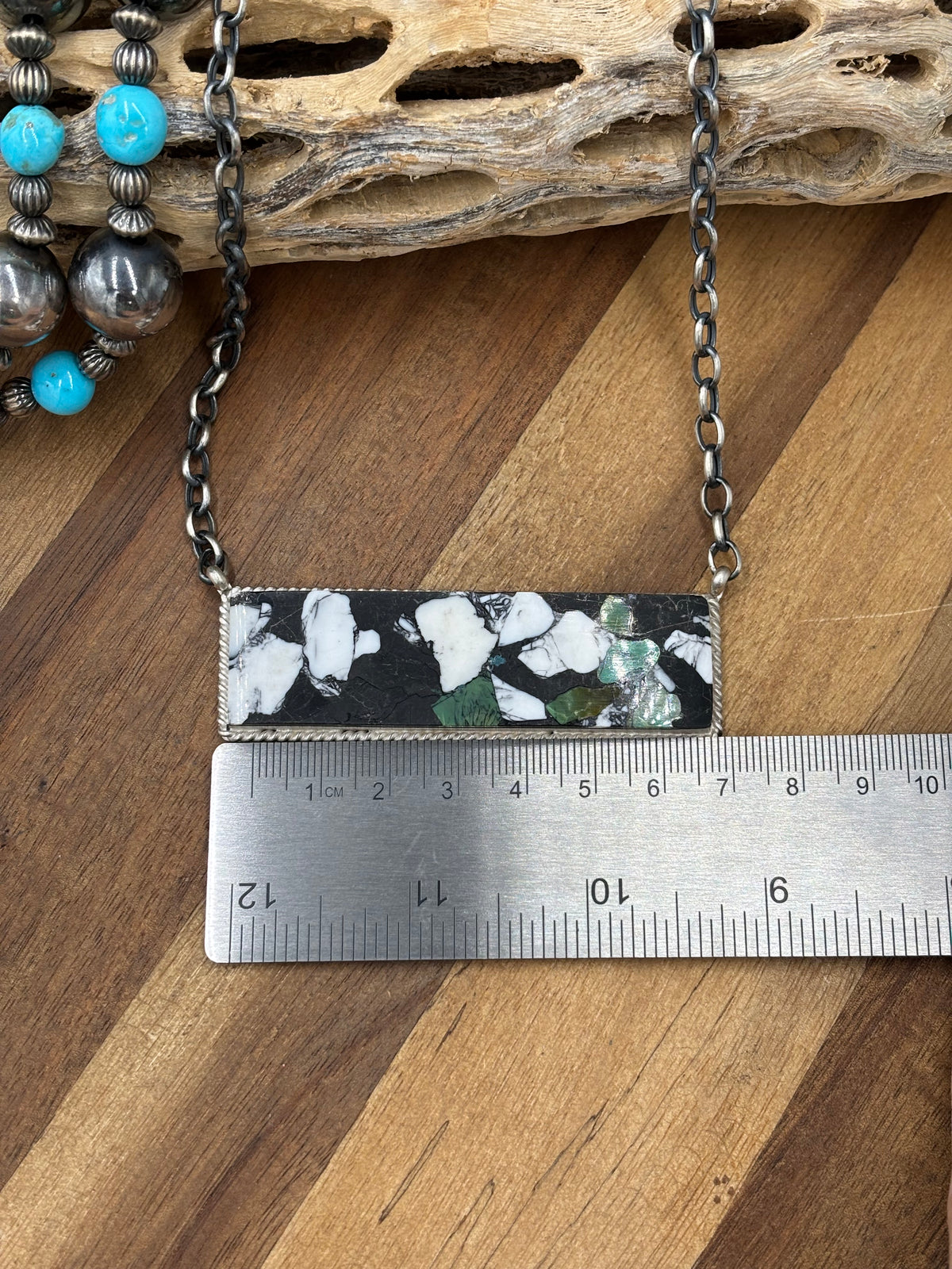 White Buffalo Mojave #917-43 XL Bar Necklace by Brandon Etcitty, Navajo