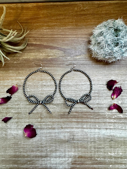 Hoop Bow Earrings Sterling Silver Pearls