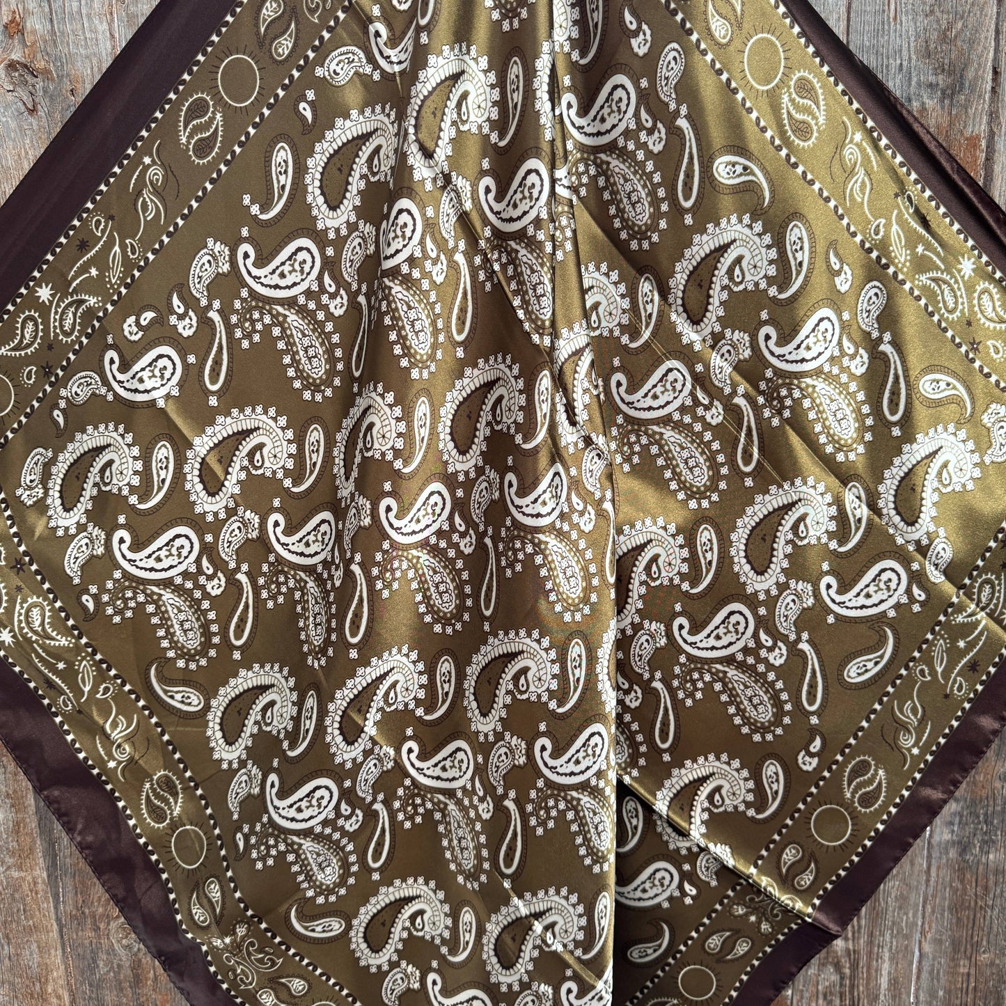 35X35" Sage and Brown Floral Paisley Wild Rag / Scarf WR3385