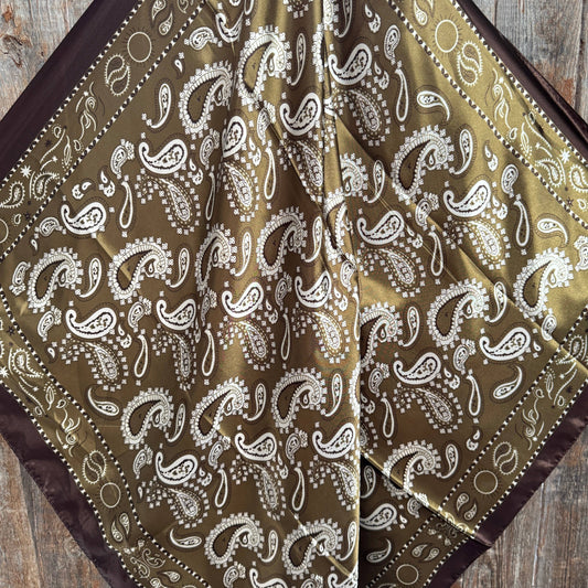 35X35" Sage and Brown Floral Paisley Wild Rag / Scarf WR3385