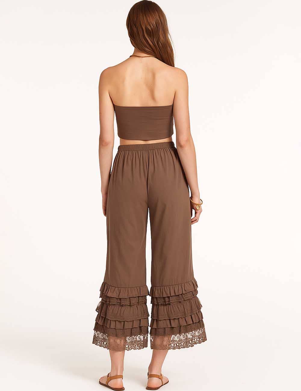 Sophie Lace Ruffle Wide Leg Pants: Coffee